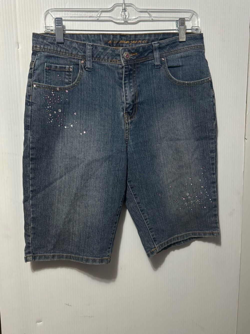 Arizona Jean Company Dark Blue Denim Jean Shorts with Rhinestone Accent
